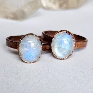 Rainbow Moonstone Ring, Copper Electroformed Ring, Boho Moonstone Ring