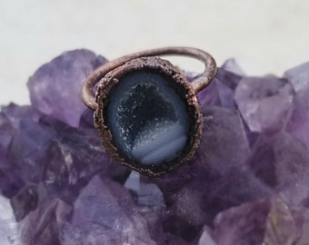 Geode Druzy Custom Ring, Tabasco Geode Ring, Copper Electroformed Ring, Raw Stone Ring