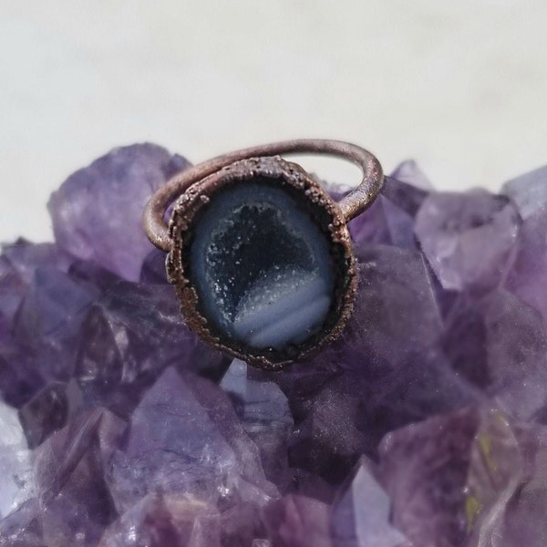 Geode Druzy Custom Ring, Tabasco Geode Ring, Copper Electroformed Ring, Raw Stone Ring