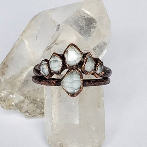Herkimer Diamond Custom Ring Set, Copper Electroformed Ring, Alternative Engagement Ring, Raw Stone Ring, Boho Herkimer Diamond Ring