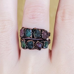 Raw Multi Color Tourmaline Ring, Copper Electroformed Ring, Raw Stone Ring
