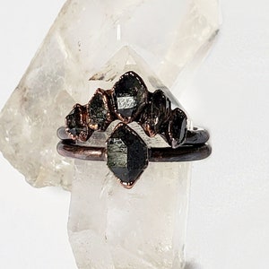 Black Herkimer Diamond Ring Set, Copper Electroformed Ring, Alternative Engagement Ring, Raw Stone Ring, Herkimer Diamond Ring