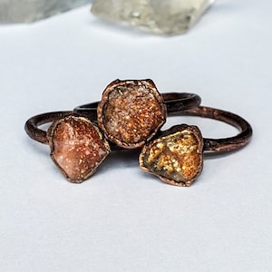 Raw Sunstone Ring, Rough Sunstone Ring, Copper Electroformed Ring, Raw Stone Ring, Boho Sunstone Copper Ring