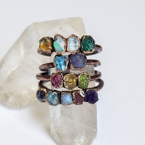 Custom Birthstone Multi Stone Ring, Family Birthstone Ring, Mothers Birthstone Ring, Raw Gemstone Ring, Copper Electroformed Ring