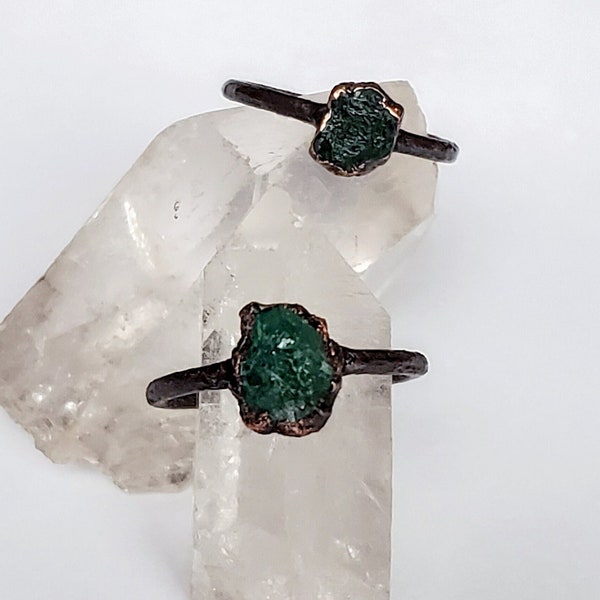 Raw Emerald Ring, Copper Electroformed Ring, Raw Stone Ring
