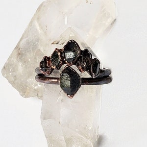 Black Herkimer Diamond Ring Set, Copper Electroformed Ring, Alternative Engagement Ring, Raw Stone Ring, Herkimer Diamond Ring