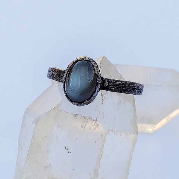 Bague en pierre de lune grise, bague électroformée en cuivre, bague en pierre de lune Boho