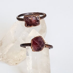 Raw Rhodolite Garnet Ring, Copper Electroformed Ring, Raw Stone Ring, Boho Garnet Ring, Pink Garnet Ring