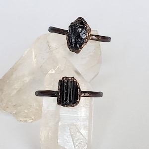 Raw Black Tourmaline Ring, Copper Electroformed Ring, Raw Stone Ring