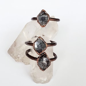 Herkimer Diamond Ring, Tibetan Quartz Ring, Raw Crystal Ring, Copper Electroformed Ring, Raw Stone Ring