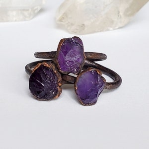 Dark Raw Amethyst Custom Ring, Copper Electroformed Ring, Raw Stone Ring, Boho Amethyst Copper Ring