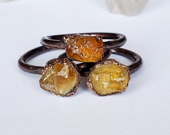 Raw Natural Citrine Custom Ring, Copper Electroformed Ring, Raw Stone Ring, Boho Citrine Copper Ring