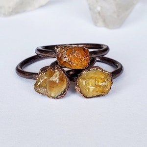 Raw Natural Citrine Custom Ring, Copper Electroformed Ring, Raw Stone Ring, Boho Citrine Copper Ring
