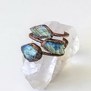 Raw Labradorite Custom Ring, Copper Electroformed Ring, Raw Stone Ring, Boho Labradorite Ring