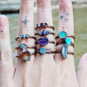 Mystery Ring, Copper Electroformed Rings, Raw Gemstone Rings, Boho Copper Rings