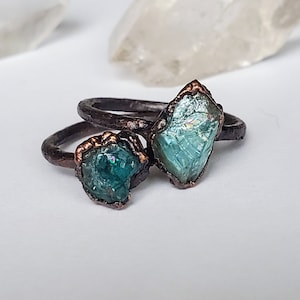 Raw Blue Apatite Custom Ring, Copper Electroformed Ring, Raw Stone Ring