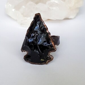 Obsidian Arrowhead Ring, Copper Electroformed Ring, Raw Stone Ring, Boho Statement Ring, Size 7.5