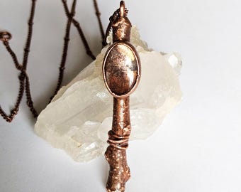 Sonnenstein Zweig Halskette, Echte Zweig Halskette, Kristall Zauberstab Halskette, Kupfer Elektrogeformte Halskette, Boho Statement Halskette