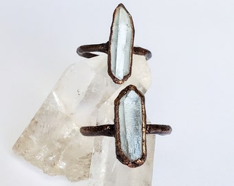 Raw Crystal Point Ring, Copper Electroformed Ring, Raw Stone Ring, Boho Crystal Ring