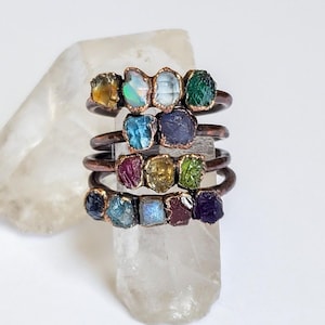 Custom Birthstone Multi Stone Ring, Family Birthstone Ring, Mothers Birthstone Ring, Raw Gemstone Ring, Copper Electroformed Ring