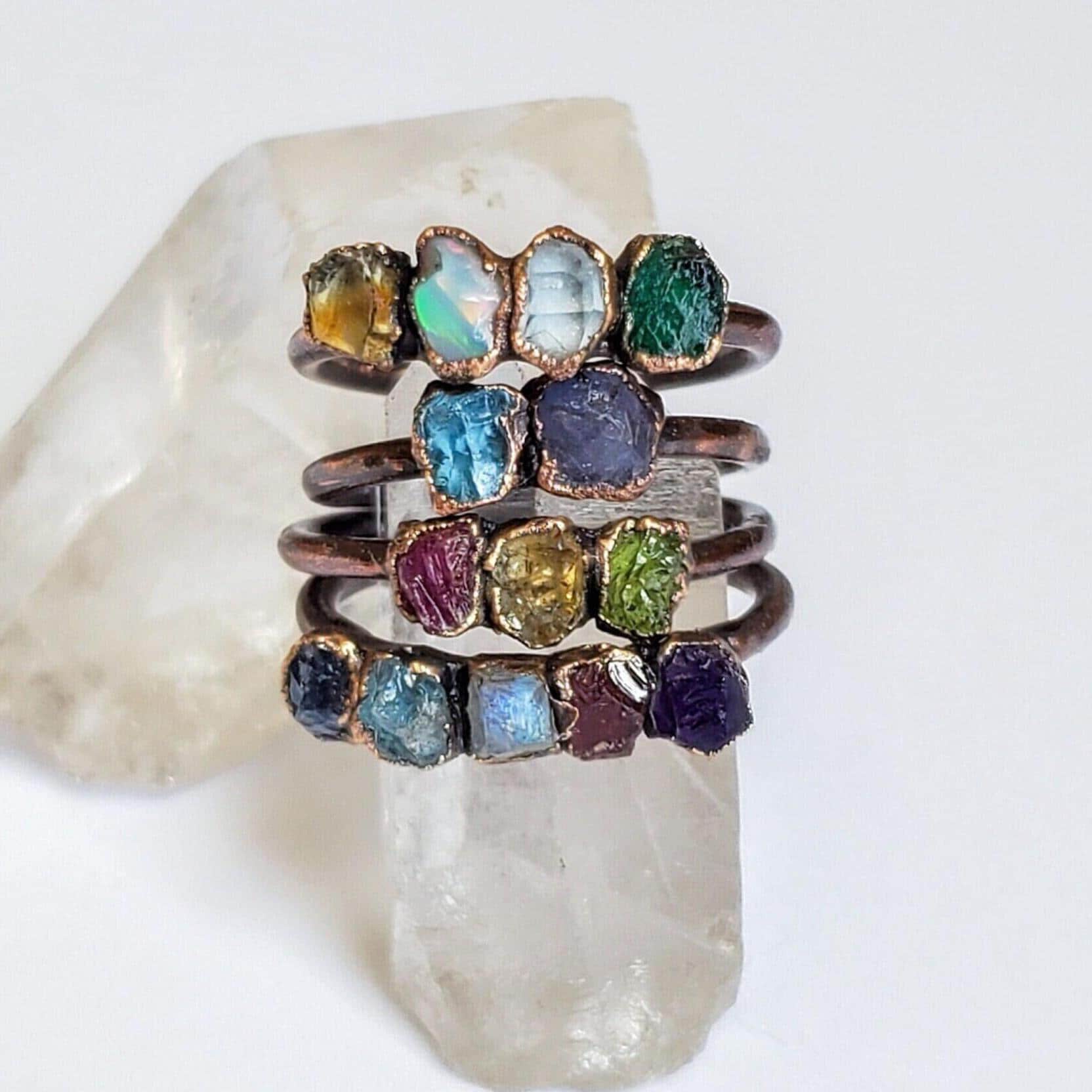 Custom Birthstone Multi Stone Ring, Family Birthstone Ring, Mothers Birthstone Ring, Raw Gemstone Ring, Copper Electroformed Ring