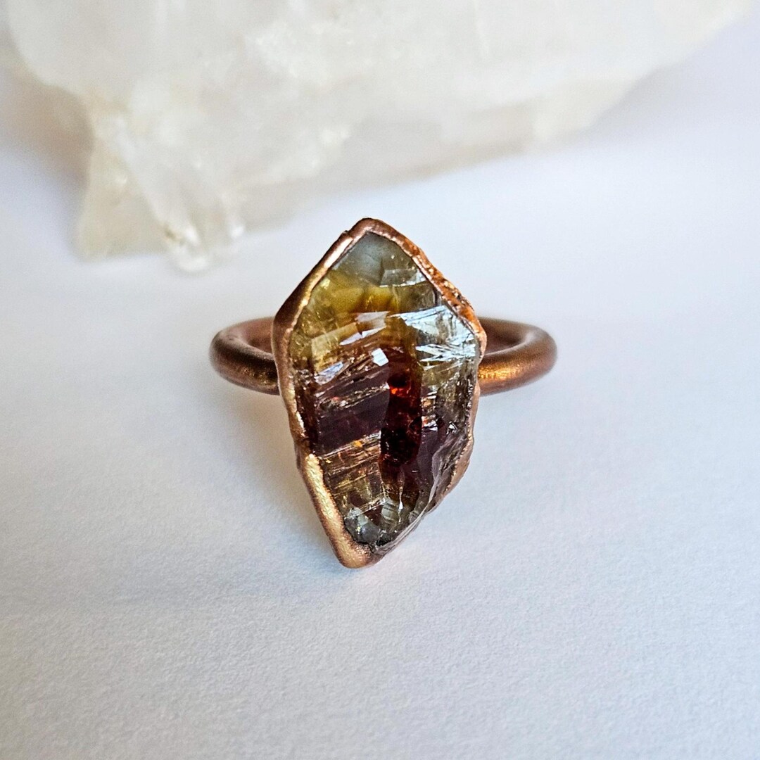 Raw Dark Citrine Point Ring, Copper Electroformed Ring, Raw Stone Ring ...