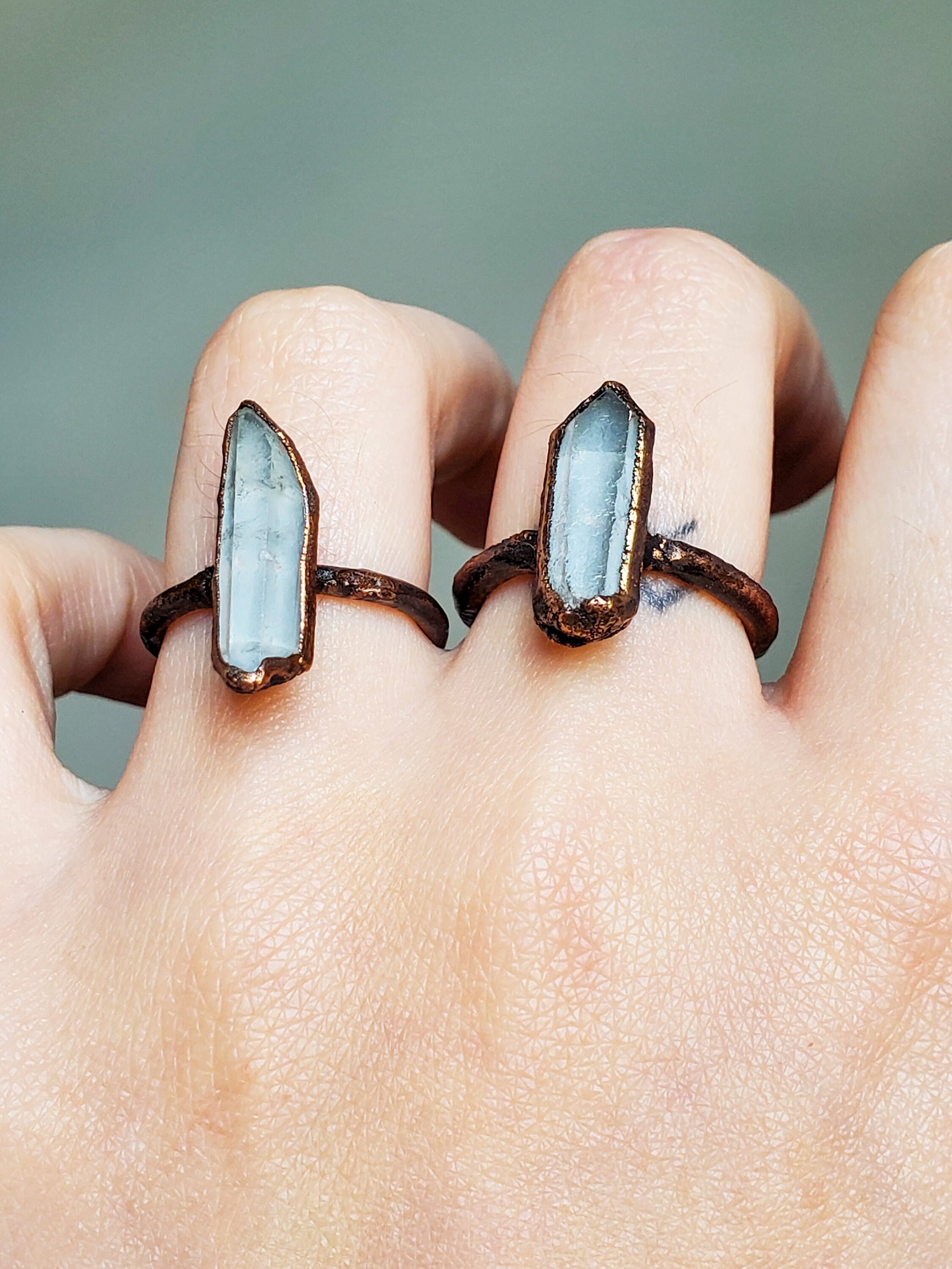 Solid Crystal Rings Raw Crystal Point Ring, Copper Electroformed Ring, Raw Stone Ring, Boho ...