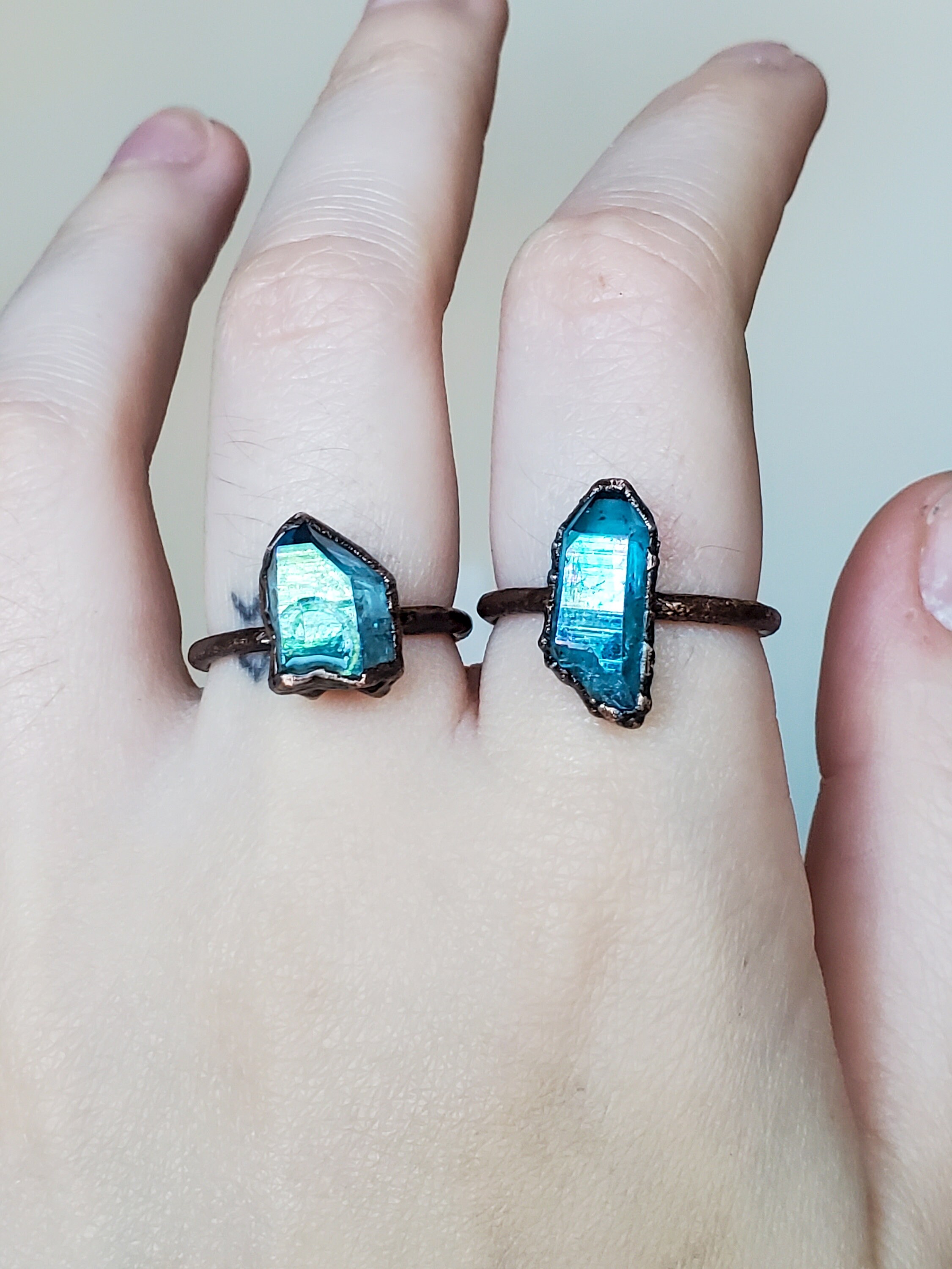 Quartz Point Ring Aqua Aura Quartz Point Custom Ring, Copper Electroformed Ring, Raw ...