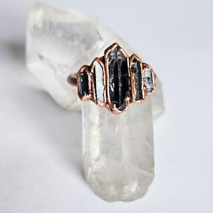 Quartz Point Ring Black Tibetan Quartz Point Ring, Black Multi Crystal Ring, Copper ...