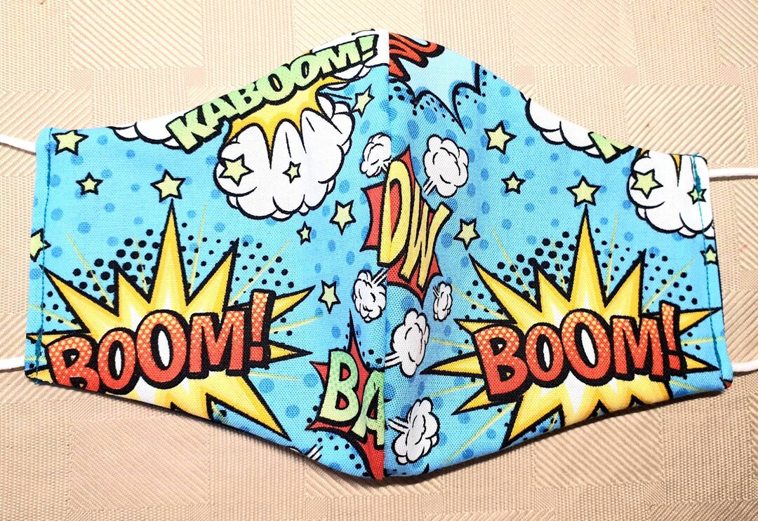 Handmade 3layer Fabric Face Mask Comic Book Boom Pow Kaboom Etsy