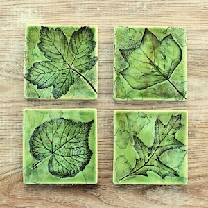 Leaf impression tiles for kitchen bathroom backsplashes, accents, coasters, nature art