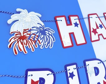 Red White and Blue Happy Birthday Banner, Little Firecracker Birthday Banner, Patriotic Birthday Banner, 4th of July Birthday Decorations