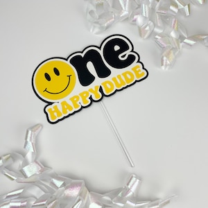 One Happy Dude Cake Topper, Smiley Face Cake Topper, First Birthday Cake Topper, Happy Face Cake Topper
