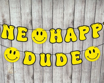 One Happy Dude Banner, Smiley Face Banner, One Cool Dude First Birthday Decorations, One Happy Dude 1st Birthday