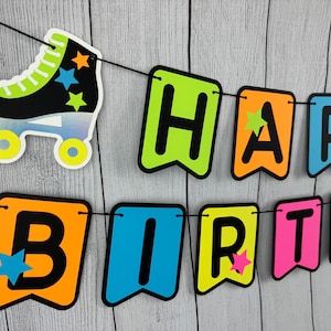 Roller Skate Birthday Banner, Glow Party Banner, Neon Birthday, Roller Rink Birthday, Neon Skating Party