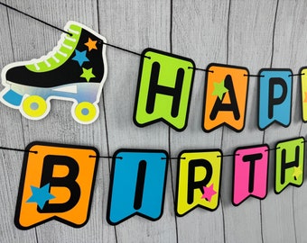 Roller Skate Birthday Banner, Glow Party Banner, Neon Birthday, Roller Rink Birthday, Neon Skating Party