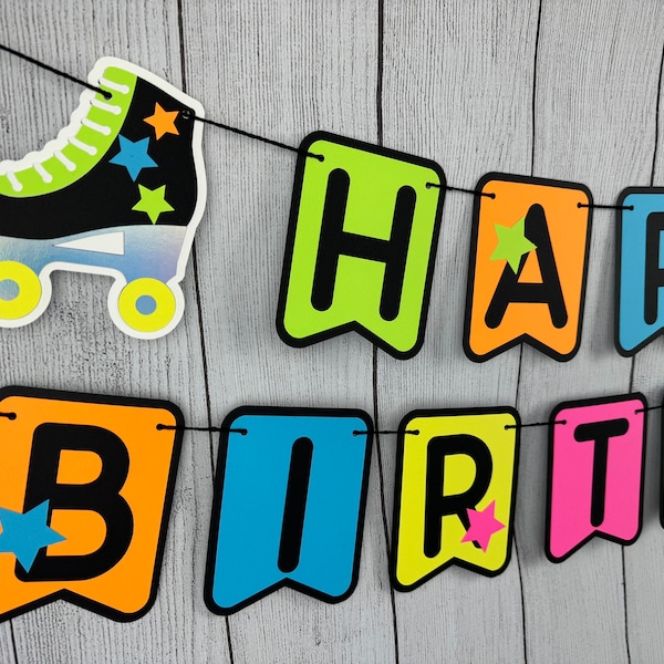 Roller Skate Birthday Banner, Glow Party Banner, Neon Birthday, Roller Rink Birthday, Neon Skating Party