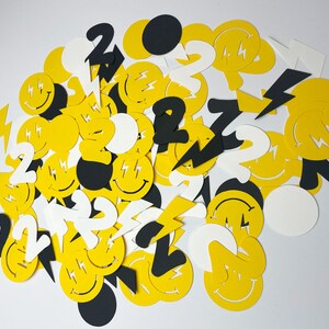 Two Cool Confetti, One Happy Dude Confetti, Lightning Bolt Confetti, Happy Face Birthday Party Decorations