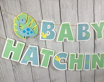Hatching Soon Dinosaur Baby Shower Banner, Baby Boy Dinosaur Baby Shower Sign, Dinosaur Baby Shower Decorations