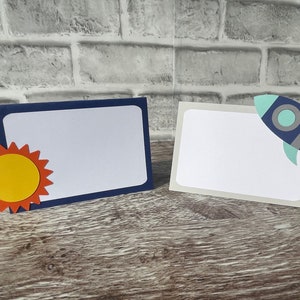 First Trip Around the Sun Tent Cards, Space Place Cards, Rocket Birthday, Two the Moon, First Birthday, Food Labels, Baby Shower Place Cards