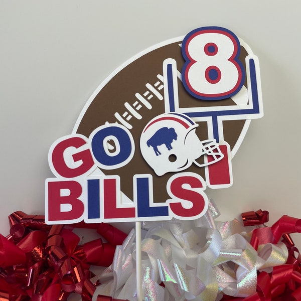 Football Cake Topper, Go Bills Cake Topper, Red White Blue Football Cake Topper, Sports Birthday, Football Party Decorations