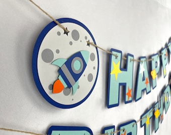 Two the Moon Birthday Banner, Space Birthday Banner, Rocketship Birthday, Outerspace Birthday, First Trip Around the Sun, First Birthday