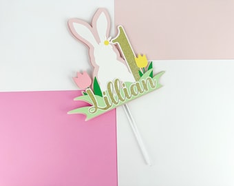Bunny Birthday Cake Topper, Easter Birthday Cake Topper, Some Bunny is One, Spring Birthday Decorations