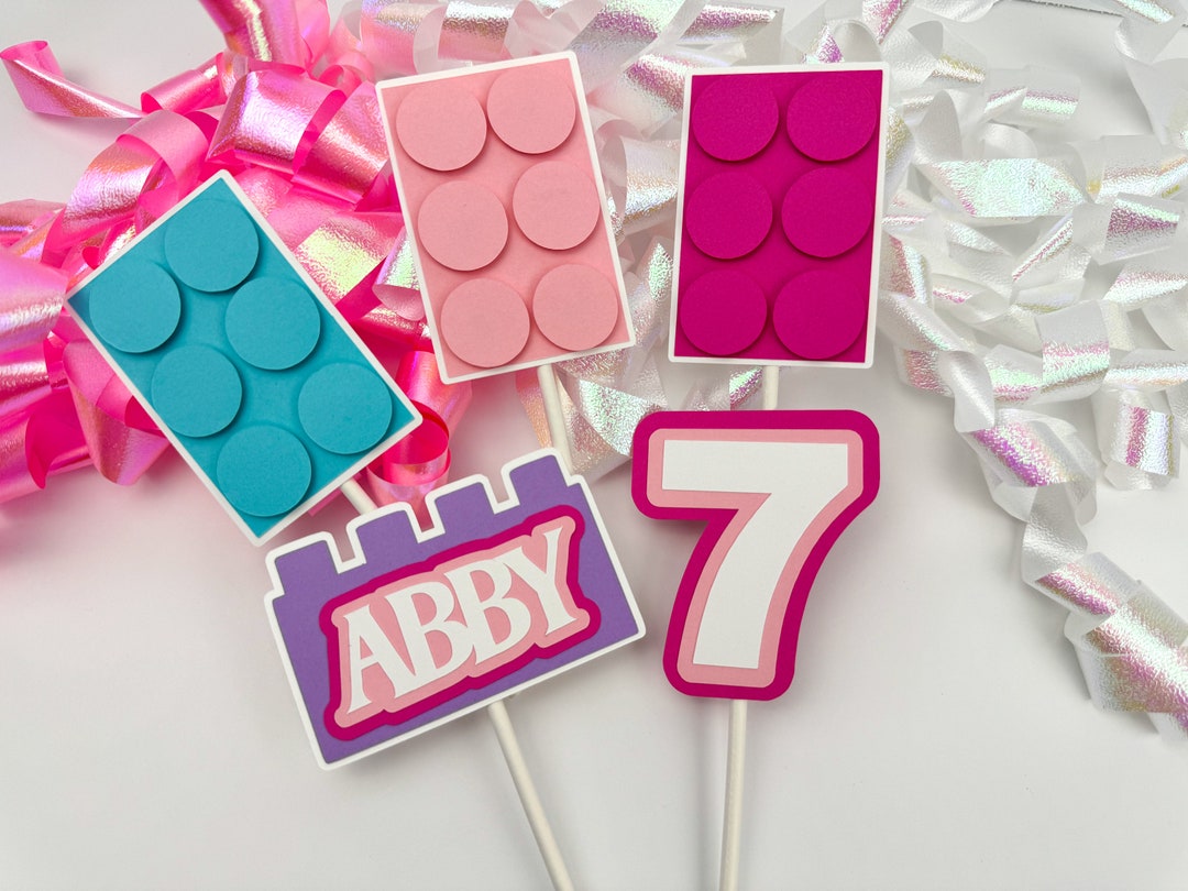 Building Block Cupcake Toppers, Girl Building Brick Cupcake Topper