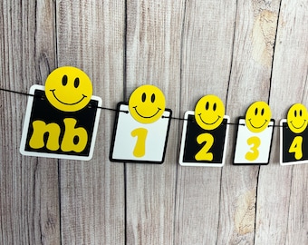 One Happy Dude Photo Banner, Smiley Face Month Photo Banner, First Birthday Milestone Banner, Cool Dude
