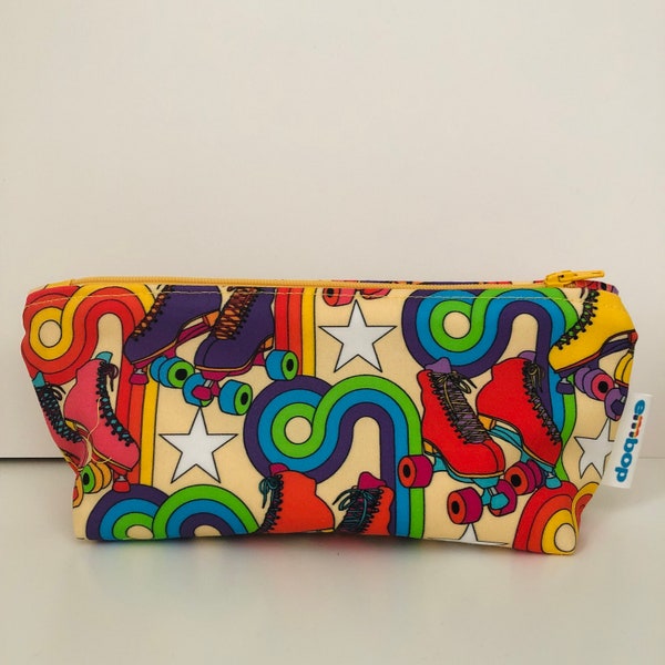 Roller Skate Makeup Bag, Retro Roller Skate Pencil Case, Organic Cotton Pouch, Sustainable Pencil Case, Gift for Skaters