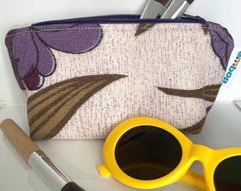 Vintage 1970s Floral Makeup Bag: Handmade Retro Cosmetic Pouch