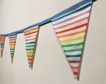 Eco Blue Rainbow Bunting, Rainbow Nursery Bunting, Pastel Home Decor, Organic Cotton Bunting, Rainbow Bedroom Decor, Eco nursery decor