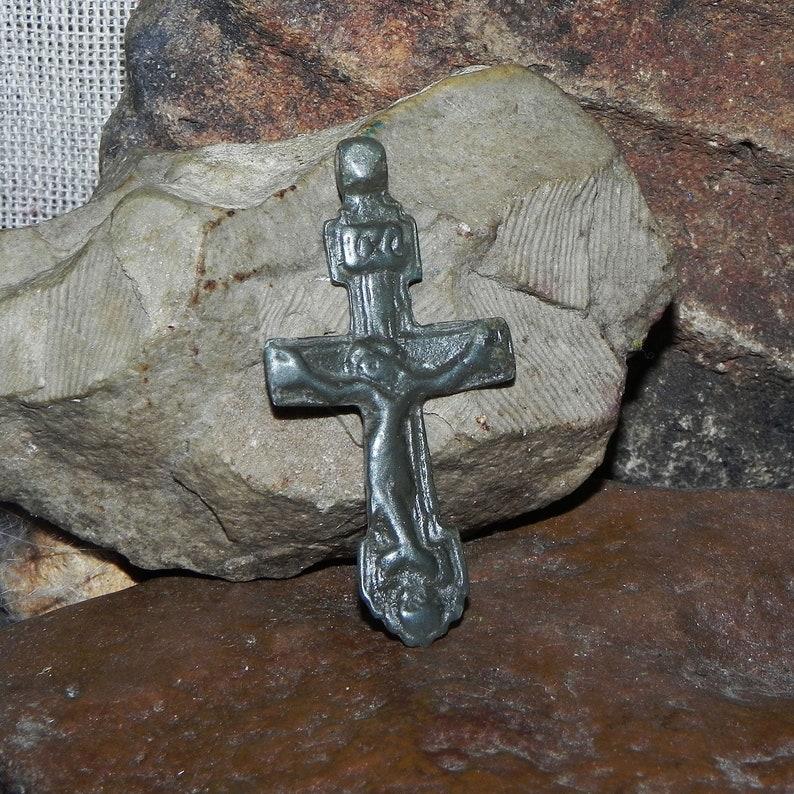 unique antique cross in a beautiful gray patina. Medieval Orthodox cross Cross of the XVI-XVIl century