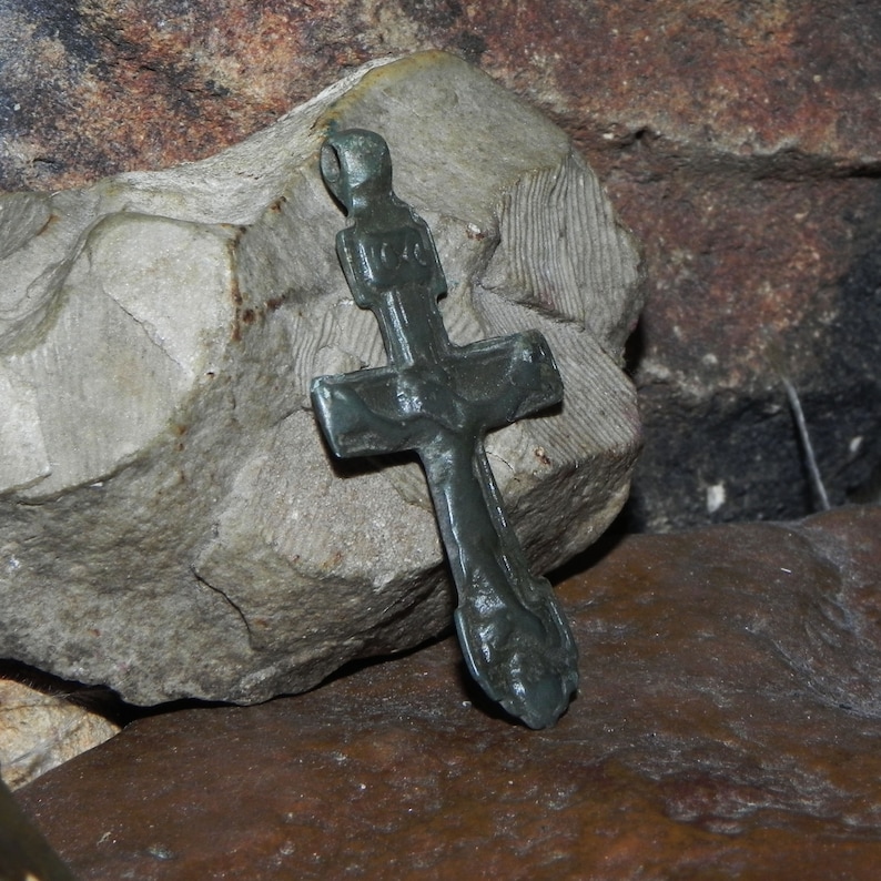 unique antique cross in a beautiful gray patina. Medieval Orthodox cross Cross of the XVI-XVIl century